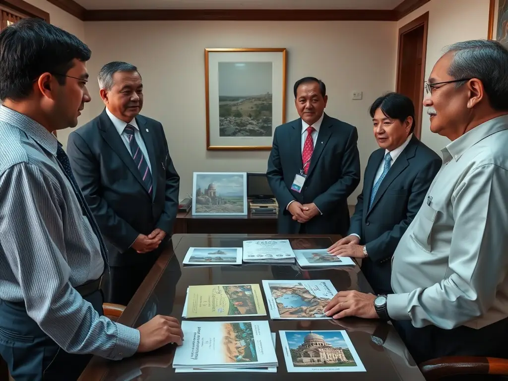 A photograph of ABFPM members advising local authorities on best practices for managing a heritage site, showcasing the organization's role in providing expert guidance and support.