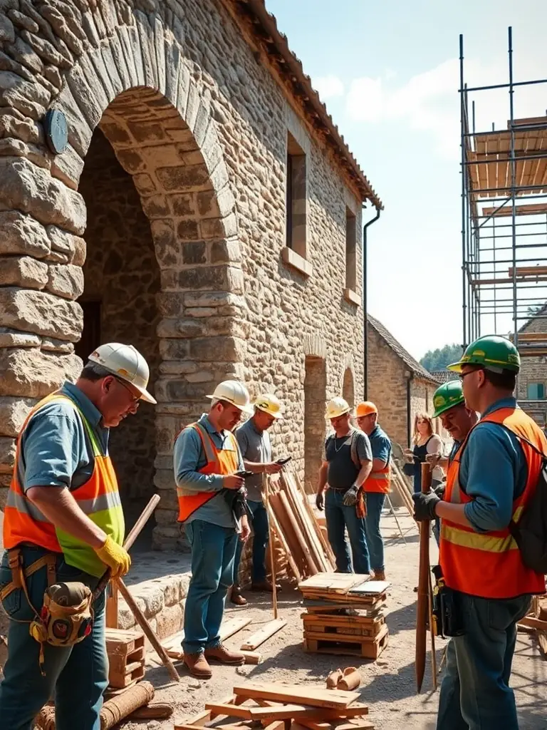 A workshop scene where participants are learning traditional building techniques for heritage conservation, organized by ABFPM.